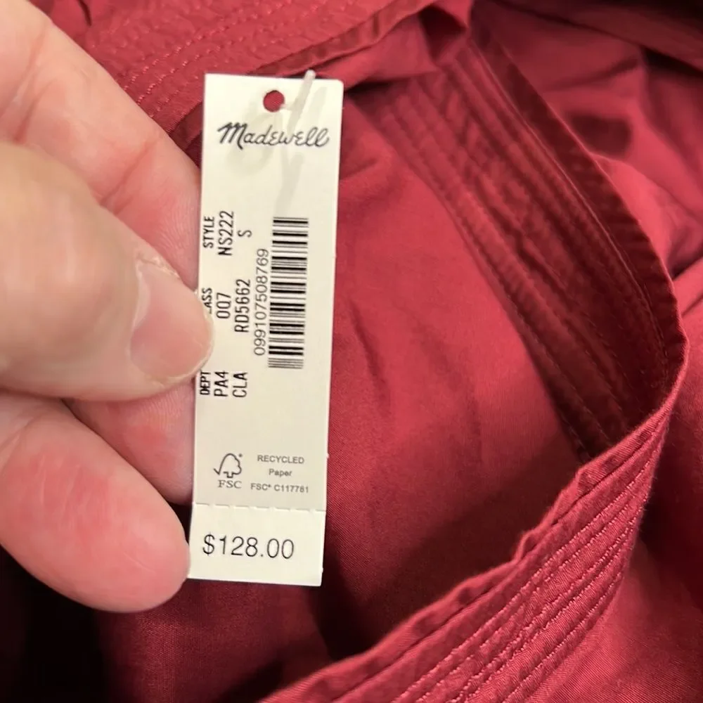 Madewell Puff-Sleeve Mini Dress in Poplin Claret burgundy  NWT